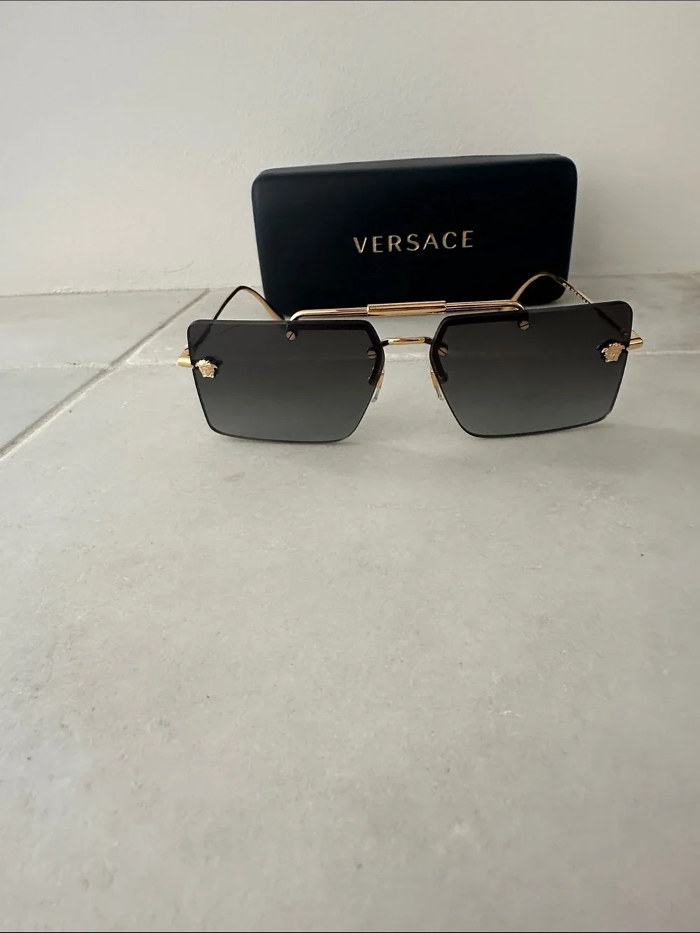 Versace Gold & Black Gradient Rimless Sunglasses